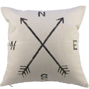 Compass North South West East cotton linen pillow slipcover